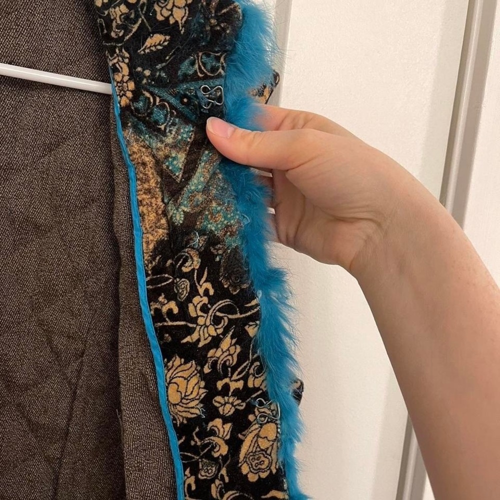 Vintage Y2K Eclectic Rabbit Fur Lined Vest Retro Electric Blue Velvet - Picture 8 of 8